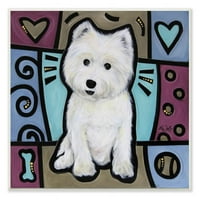 Stupell Industries Lila Kék fehér Terrier kutya kisállat festmény Falplakett Eric Waugh