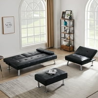 Kanapé ágy szett, kabrió futon kanapé, modern PU bőr összecsukható kanapé kanapé -szerelme csésze -tartókkal, eltávolítható