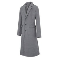 CaComMARK PI Férfi kabátok és dzsekik Clearance férfi brit stílus egyszínű hosszú kabát meleg gyapjú felöltő szürke