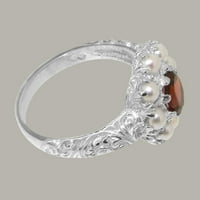 Brit gyártmányú Klasszikus szilárd ezüst természetes gránát & tenyésztett gyöngy női évforduló gyűrű-méret opciók-méret