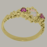 Brit készült 9k sárga arany valódi természetes opál & rózsaszín turmalin Női Nyilatkozat gyűrű - méret opciók-Méret