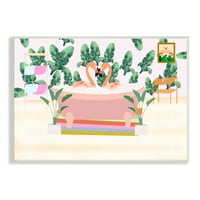 Stupell Industries trópusi rózsaszín flamingó pár pezsgőfürdő trópusi fürdőszoba, 13, Ashley Singleton tervezése