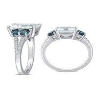 4. Karátos akvamarin és London kék topáz gyűrű ezüst gyémántokkal