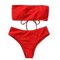 Skpblutn Női Fehérnemű Pánt nélküli Bikini Bikini Magas derék Split fürdőruha hálóing hálóruha szett piros
