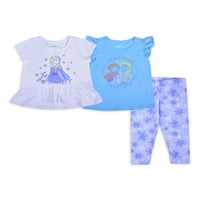 Disney fagyasztott kisgyermek lányok Elsa és Anna Flutter hüvely póló, peplum póló és nadrág, 3 darabos ruhakészlet