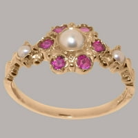 Brit készült szilárd 10k Rózsa arany gyűrű tenyésztett gyöngy & Ruby Női eljegyzési gyűrű - méret opciók-méret 9.75