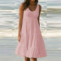 Női ruhák plusz méretű ruhák Ujjatlan kerek nyakú Egyszínű Splicing Big Swing Beach Pink 5x