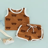 Baba baba nyári ruhát öltöny rajzfilm medve nyomtatás Ujjatlan Legénység nyak mellény + rugalmas derék rövidnadrág