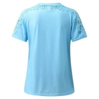 Női felsők grafikus pólók rövid ujjú Kerek nyakú csipke pulóver blúz póló nyári Plusz méretű felsők Kék 4XL