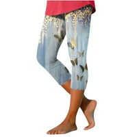 Női jóga Legging Capri nadrág magas elasztikus derék virágos pillangó nyomtatás nadrág futó sport Stretch húzózsinór
