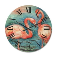 Designart 'rózsaszín flamingók szeretik a madarakat kék vízben i' parasztház fa falóról