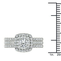 1- Carat T.W. Diamond 10KT fehérarany dupla halo eljegyzési gyűrűs készlet