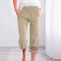 Yievot vászon nadrág női nyári vágott nadrág Clearance Elasztikus laza széles lábú Capris nadrág egyenes nyomtatás