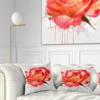 Designart vörös rózsa kézzel rajzolt fröccsenéssel - virágos párna - 18x18