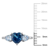 Miabella női 2- Carat T.G.W. Szívvágású londoni kék topaz és szívvágó égbakkék topaz és gyémánt akcentus ezüst háromköves