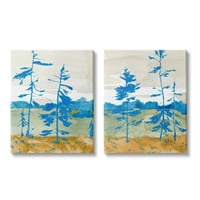 Stupell Industries Modern Blue Tree Festés Galéria csomagolt vászon nyomtatott fali művészet, 2 -es készlet, Jacob
