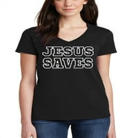 Junior Jesus Saves Fekete V-nyakú póló Nagy Fekete