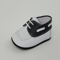 Csecsemő, fiú cipő, Napa fehér bőr és fekete Moc pre-walker cipő