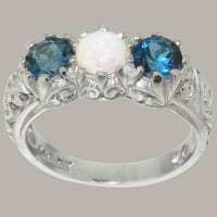 Brit készült ezüst női gyűrű természetes opál & London Blue Topaz Anniversary Ring - méret opciók-Méret 7.5