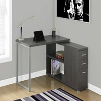 Monarch specialitások L-alakú MDF hordozható BO fiókos fájlfiók számítógépes íróasztal polcokkal, szürke ezüst