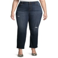 Terra & Sky Women's Plus Méret Egyenes Közép-Rise Jeans, 30,25 ”Inseam