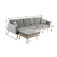 Aukfa moduláris szekcionális kanapé -nappali kabrió összecsukható alvó kanapé, szürke bársony