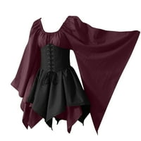 Hvyesh reneszánsz középkori ruha női pillangó ujjú gótikus ruhák csipke fel a-Line Halloween Steampunk ruhák