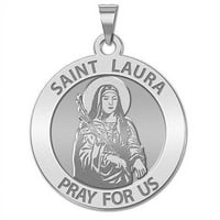 Saint Laura vallási érem mérete Dime, szilárd 14K fehér arany