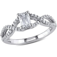 Carat T.W. Smaragd és kerek vágott gyémánt 14 kt fehér arany végtelen eljegyzési gyűrű
