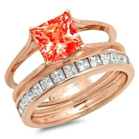 2. ct hercegnő vágott piros szimulált gyémánt drágakő valódi 18k Rózsa arany testreszabható lézergravírozás örök egyedi