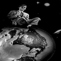 Fiatal férfi ül a tetején globe Poszter Nyomtatás