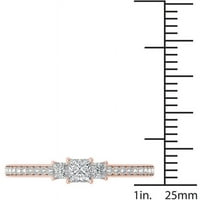 Carat T.W. Gyémánt hercegnő-vágott háromköves 14 kt rózsa arany eljegyzési gyűrű