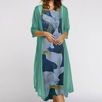 Clearance nyári ruhák női hüvely közepes hosszúságú Divat nyomtatott A-Line Kerek nyakkivágással ruha Navy 2XL