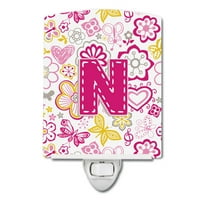 Caroline kincsei CJ2005-NCNL levél N virágok és pillangók rózsaszín kerámia éjszakai fény, 6x4x3
