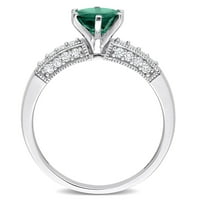 A Miabella női karátos smaragd karátos gyémánt 10KT fehér arany eljegyzési gyűrű