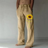 Férfi Clearance nadrág alkalmi nyomtatott csipke-up alkalmi nadrág széles láb Sweatpants teljes hosszúságú nadrág bézs