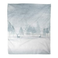 Dobd takaró meleg hangulatos nyomtatás flanel ezüst gyönyörű karácsonyi téli havas táj fák és szarvasok hideg kényelmes
