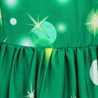 Guvpev Női Divat karácsonyi Alkalmi Vékony Rövid ujjú csipke Splicing Print Hem ruha-Zöld XXL