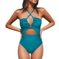 Fopp eladó Női Egyrészes Divat szexi Egyszínű kereszt Bikini strand fürdőruha Világoskék XL