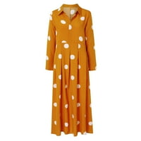 Őszi ruhák nőknek divatos hajtóka Hosszú ujjú elegáns pöttyös hosszú ruha alkalmi Ünnepi ruha Sárga XL