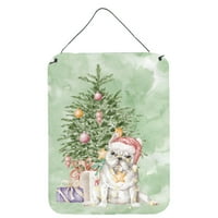 Caroline kincsei ck8186ds Francia Bulldog fehér karácsonyi ajándékok és fa fal vagy ajtó függő nyomatok, 12x16