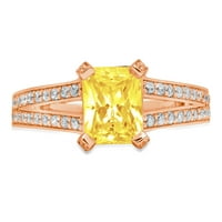 2.45 ct smaragd vágott sárga szimulált gyémánt 14K rózsa arany évforduló eljegyzési gyűrű mérete 4.75
