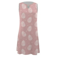 Női ruhák Nyári Női nyomtatott ujjatlan üreges kerek nyakú Mini ruha húsvéti Hoilday Rózsaszín Clearance