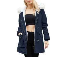 Női téli meleg kabát hosszú ujjú kapucnis pamut kabát Kék XL