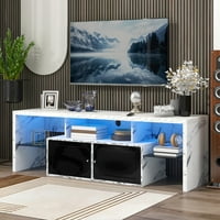 Aukfa TV -állvány a 65 -ig terjedő TV -k számára - Fa TV -szekrény állítható színű LED -es fény - Fehér