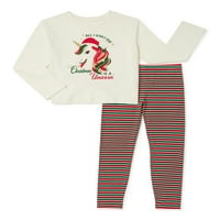 Ünnepi idő lányok karácsonyi hosszú ujjú póló és lábakészlet, 2 darab, méret 4-18