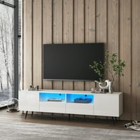 Hommoo modern TV -állvány színes LED -vel, fa TV -oldalsó asztal távirányító lámpákkal, TV -szekrény tároló TV -szekrény,
