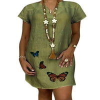 Női Rövid ujjú laza vászon Mini ruha plusz méretű v nyakú nyári Sundress