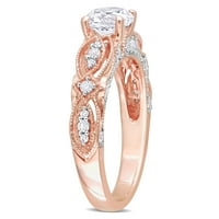 A Miabella női 1- CT létrehozott fehér zafír és Diamond 10KT Rose Gold Vintage Miligrain Ring