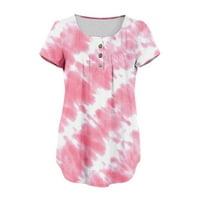 Női ingek Női Alkalmi Divat Plusz méretű nyomtatott rövid ujjú gomb V-nyakú Pulóver felső Rózsaszín S